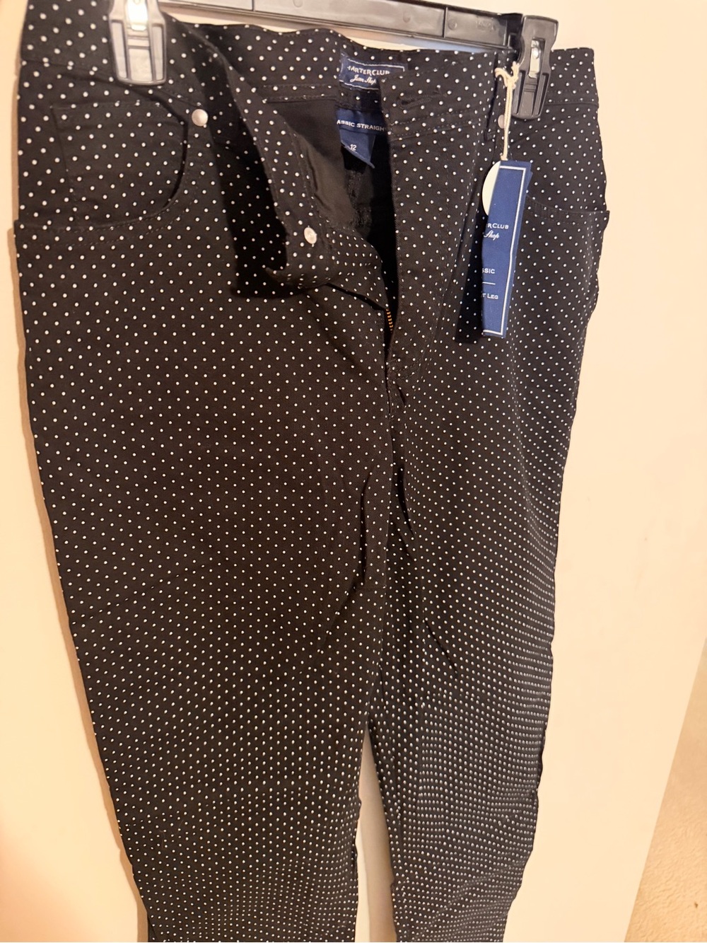 Charter Club Black with White Polka Dot Straight Leg Pants